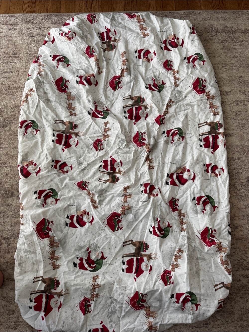 Pottery Barn Kids White and Red Santa Reindeer Fitted Crib Mattress Cover
